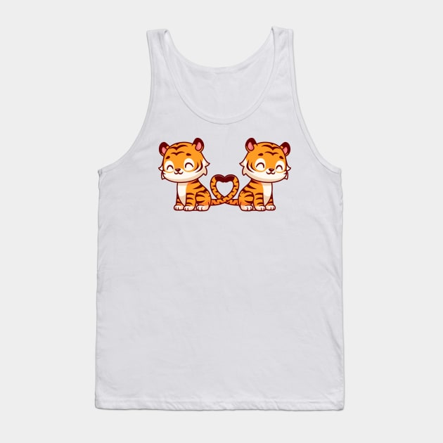 Cute Tiger Couple With Love Heart Tail Cartoon Tank Top by Catalyst Labs